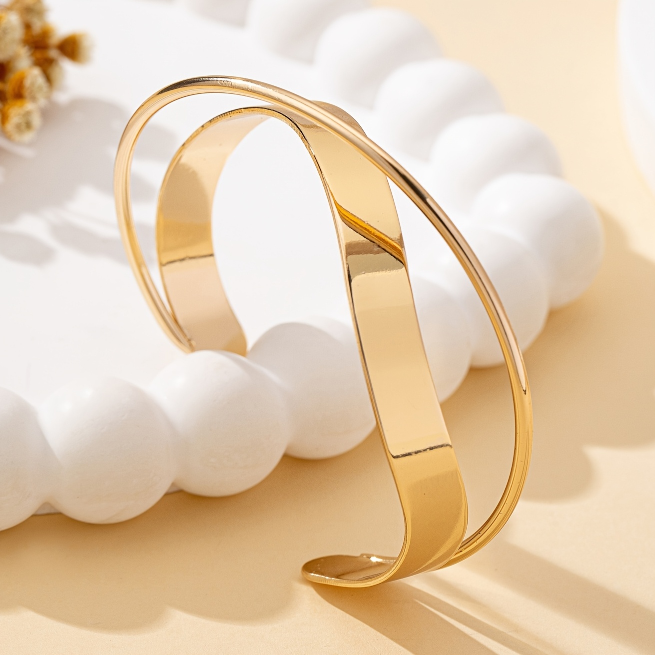 Golden Tone Open Cuff Bracelet Sleek Iron Bangle for Women
